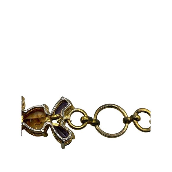 Gold-tone Floral Bracelet With Purple & Amber-color Rhinestones - Picture 7 of 7